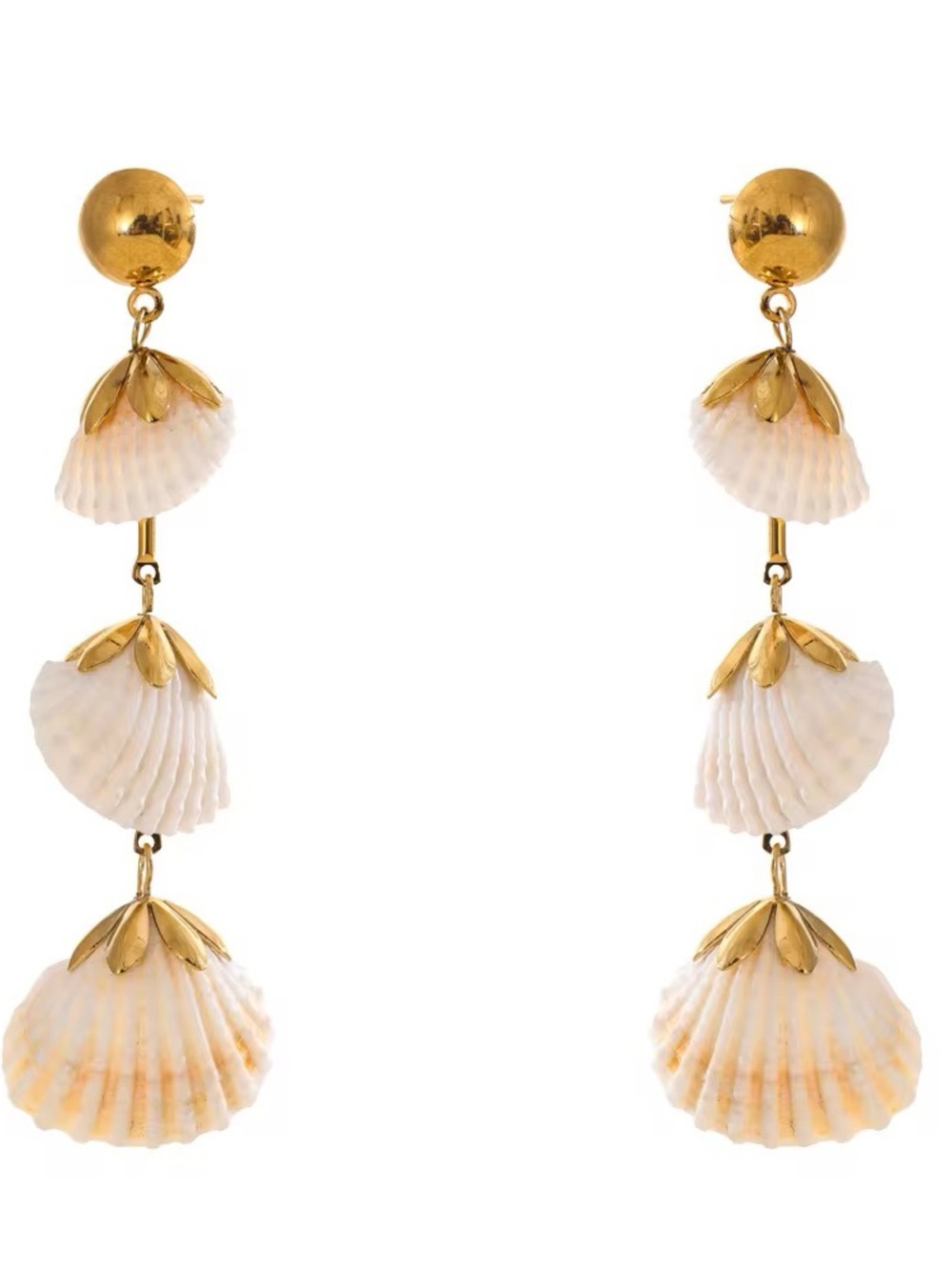 Gold and Cream Shell Drop Earrings - Women Jewelry
